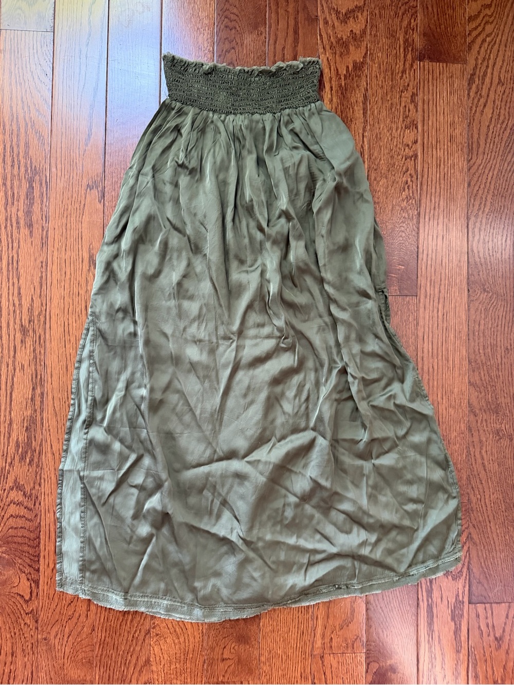 aerie Olive Smocked-Waist Maxi Skirt